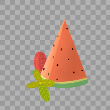 手绘夏季西瓜与草莓小插图图片素材免费下载