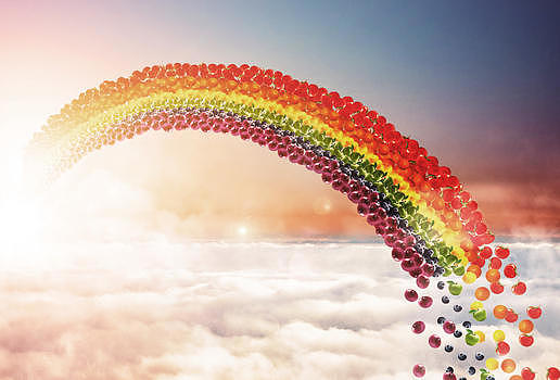 云端的果蔬彩虹桥图片素材免费下载