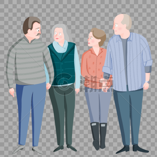 手绘四个老人人物形象图片素材免费下载