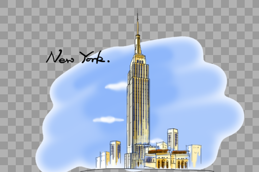 纽约地标帝国大厦手绘风格图图片素材免费下载
