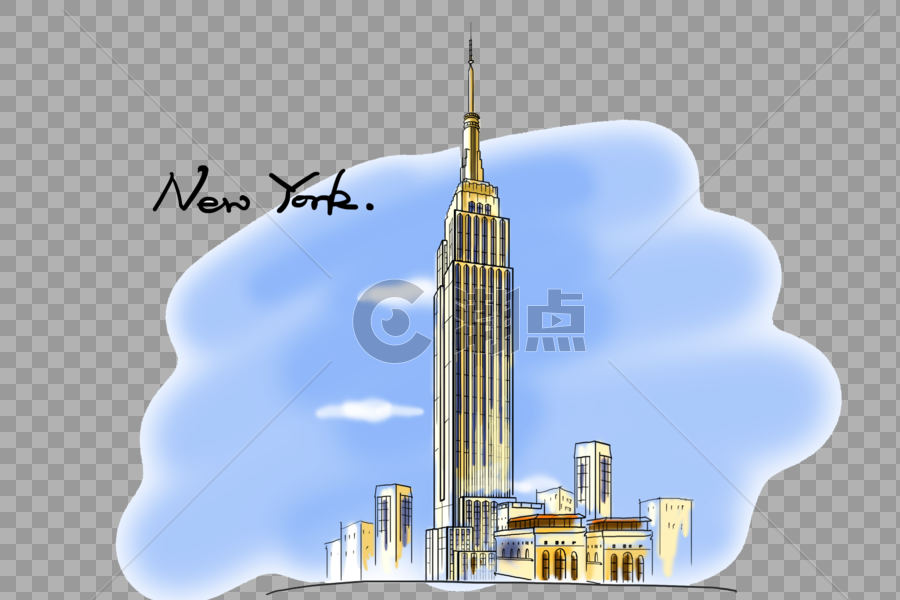 纽约地标帝国大厦手绘风格图图片素材免费下载