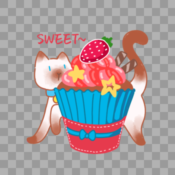 猫甜点--草莓纸杯蛋糕图片素材免费下载