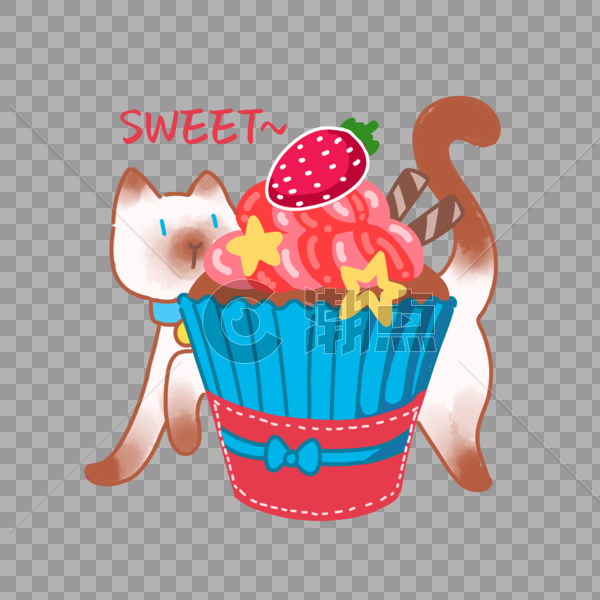 猫甜点--草莓纸杯蛋糕图片素材免费下载