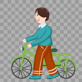 手扶自行车的男孩图片素材免费下载
