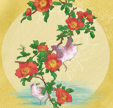 中国风国潮工笔水鸟牡丹图片素材免费下载