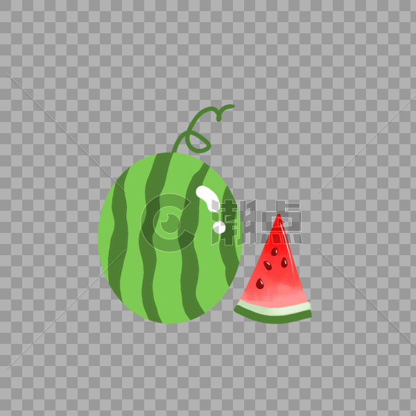 夏天一个西瓜一片西瓜水彩水果装饰图案图片素材免费下载