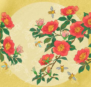 中国风国潮工笔红牡丹花卉图图片素材免费下载