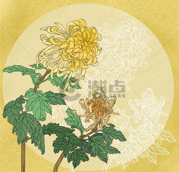 中国风国潮工笔菊花花卉图图片素材免费下载