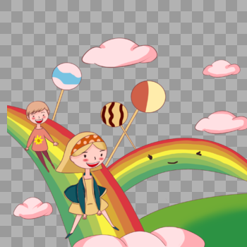 奔跑在彩虹上的孩子图片素材免费下载
