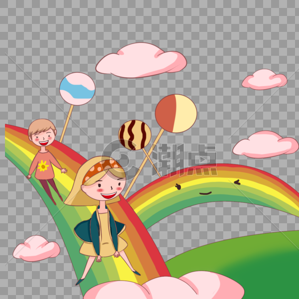 奔跑在彩虹上的孩子图片素材免费下载