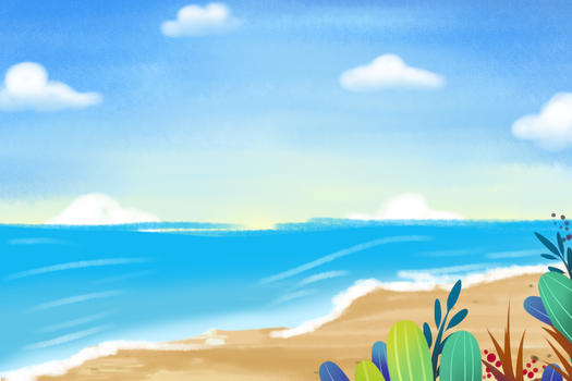 插画海滩背景图片素材免费下载