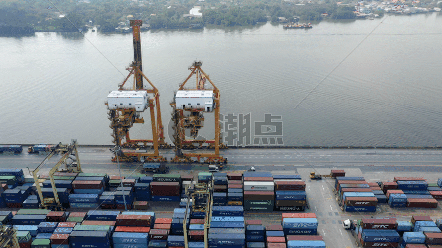 无人机航拍曼谷港口集装箱港口起重机GIT图片素材免费下载
