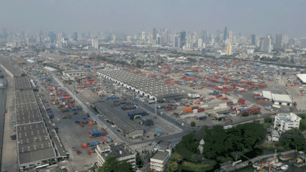 航拍曼谷港口集装箱港口起重机GIF图片素材免费下载