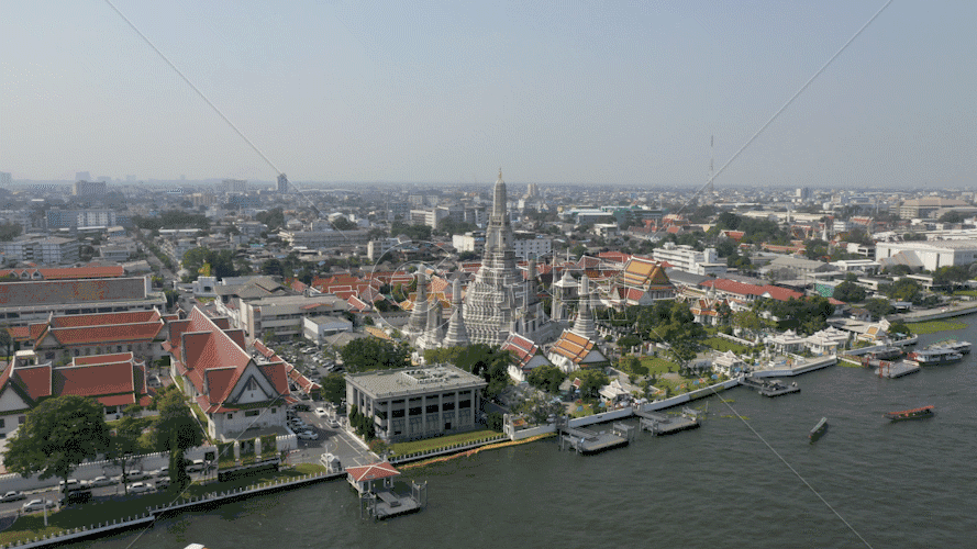 无人机航拍泰国曼谷湄公河寺庙宫殿GIF图片素材免费下载
