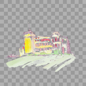 古堡别墅手绘复古水彩建筑图片素材免费下载