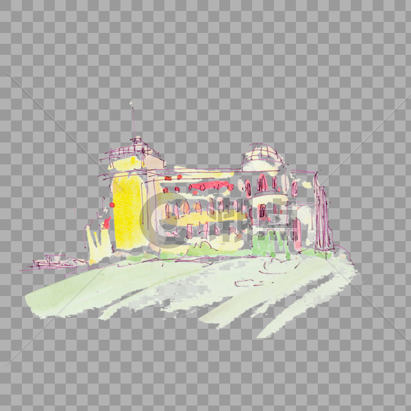古堡别墅手绘复古水彩建筑图片素材免费下载