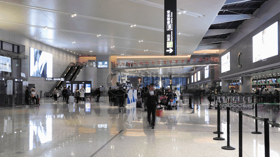 机场大厅来往旅客GIF图片素材免费下载