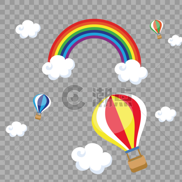 矢量扁平天空中的彩虹与热气球图片素材免费下载