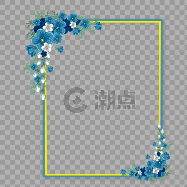 蓝色手绘花朵边框图片素材免费下载