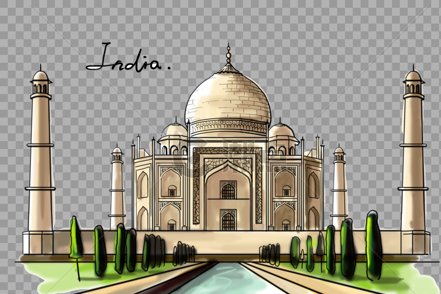 印度地标泰姬陵创意手绘图片素材免费下载