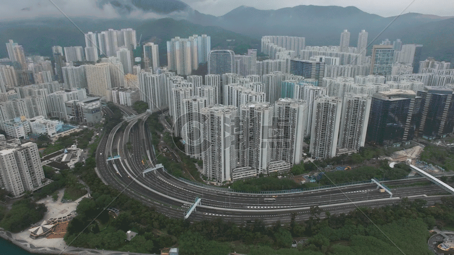 航拍香港郊区高层建筑鸟瞰视角GIF图片素材免费下载