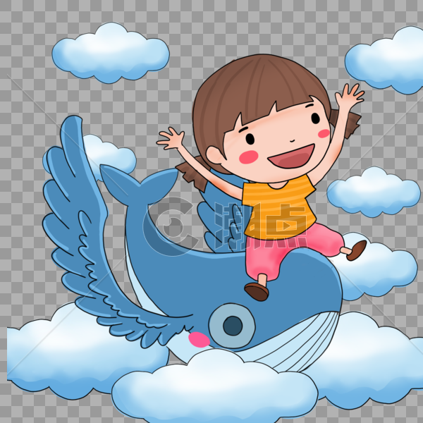 女孩海豚云彩图片素材免费下载