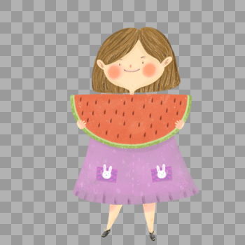 夏天吃西瓜的可爱小女孩图片素材免费下载