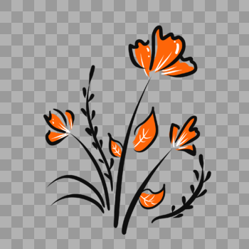 橙色线条花朵插画图片素材免费下载
