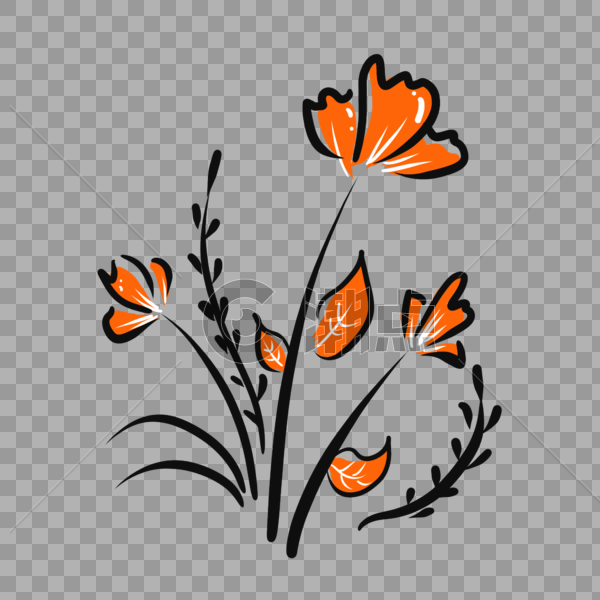 橙色线条花朵插画图片素材免费下载