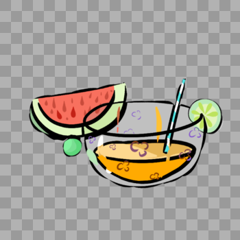 西瓜和橙汁插画图片素材免费下载