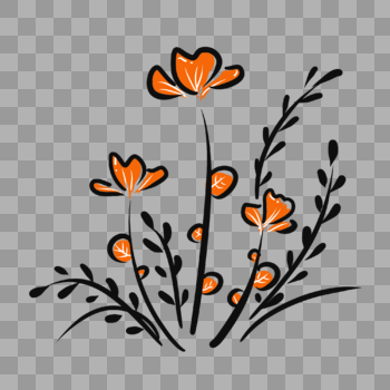 橙色简约线条花丛图片素材免费下载