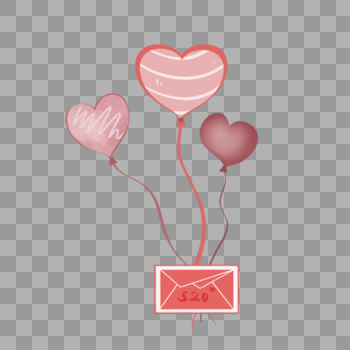 520情人节粉色爱心气球信封装饰图片素材免费下载