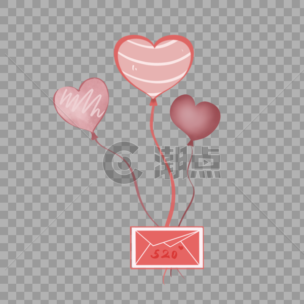 520情人节粉色爱心气球信封装饰图片素材免费下载