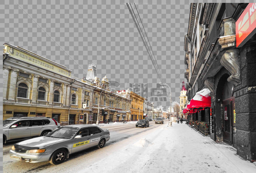 俄罗斯伊尔库茨克下雪街景图片素材免费下载
