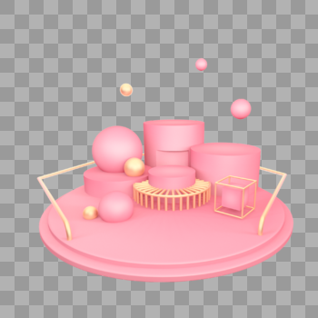 立体粉色圆球几何舞台插图图片素材免费下载
