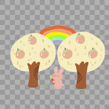兔子树木彩虹可爱卡通图片素材免费下载