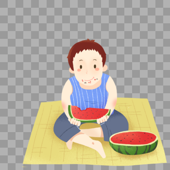 夏天吃西瓜的童年图片素材免费下载