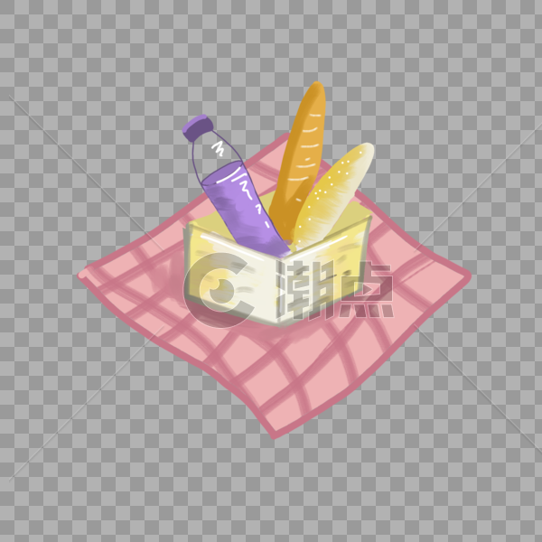 夏天野餐盒面包粉色野餐布手绘装饰图案图片素材免费下载