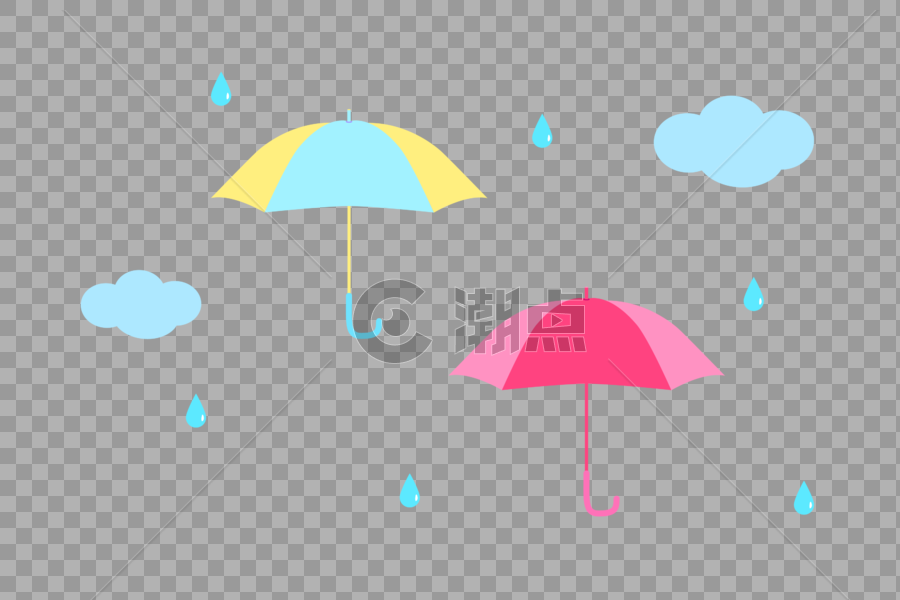 雨伞雨滴云朵矢量小素材图片素材免费下载