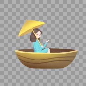 撑船打伞的女孩图片素材免费下载