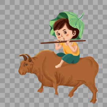 骑着牛吹笛子的牧童图片素材免费下载