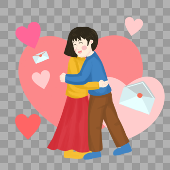 热情拥抱情人节插画元素图片素材免费下载