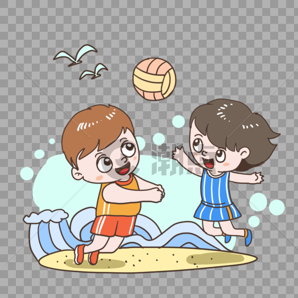 海边玩排球的小朋友图片素材免费下载