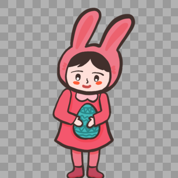 可爱兔子服女孩抱复活蛋过节图片素材免费下载