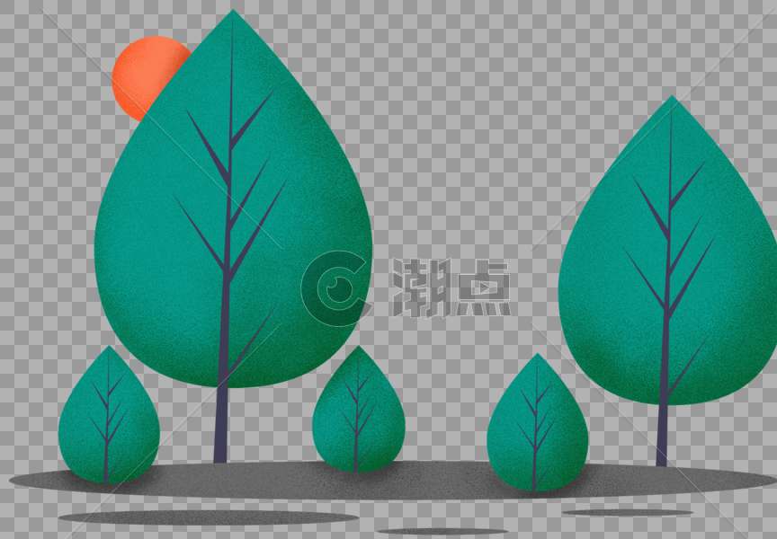 树木植物绿植扁平噪点手绘插画透明png图片素材免费下载