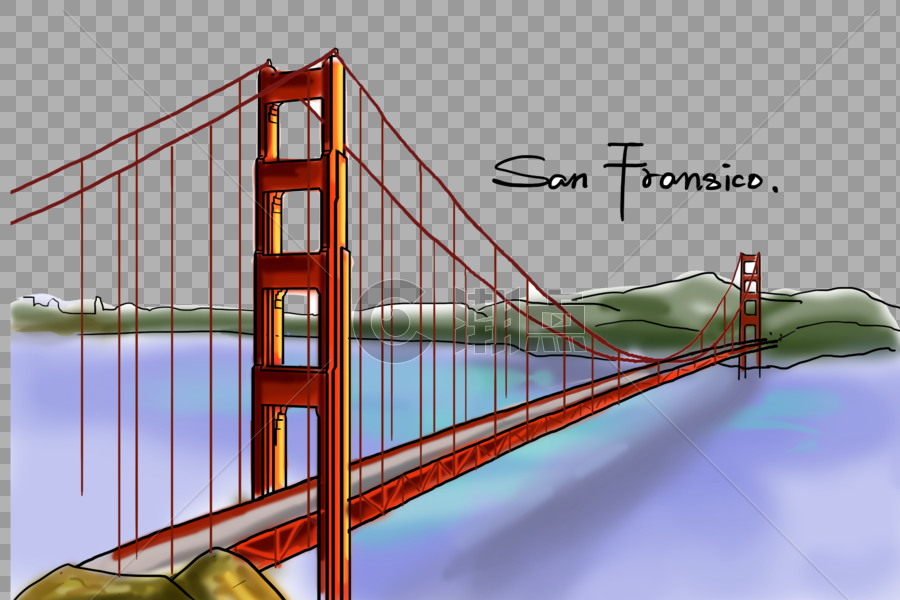美国旧金山地标金门大桥手绘图片素材免费下载