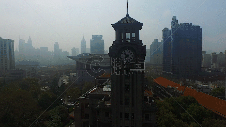 航拍上海建筑钟GIF图片素材免费下载