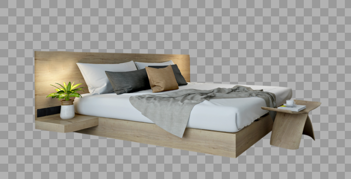 卧室实木大床图片素材免费下载