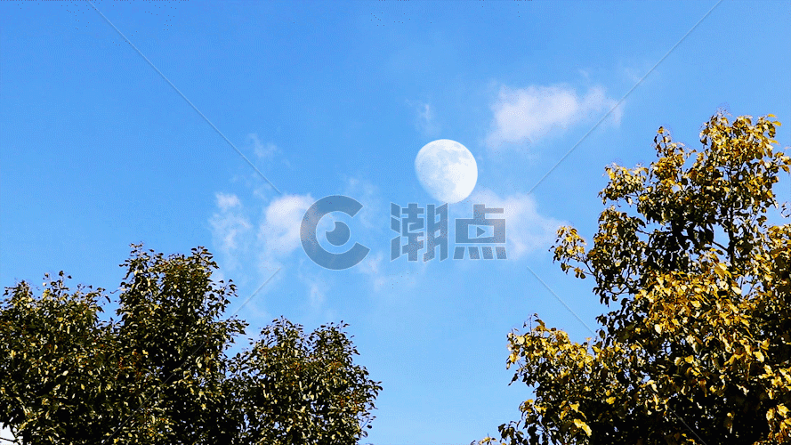 蓝天白云月亮延时GIF图片素材免费下载