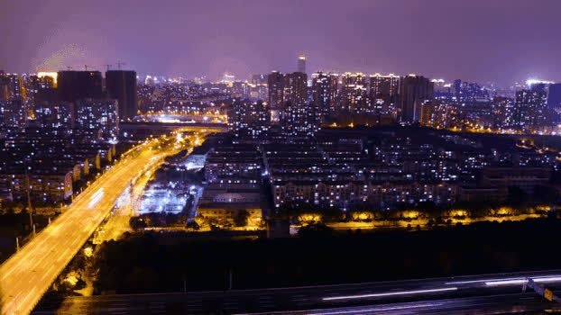 俯瞰城市漂亮夜景交通GIFgif889*500PX图片素材